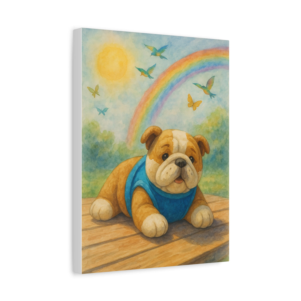 Adorable Dog Art Canvas, Playful Bulldog Wall Decor, Pet Lover Gift, Kids Room Art, Birthday Gift Idea, Animal Artwork