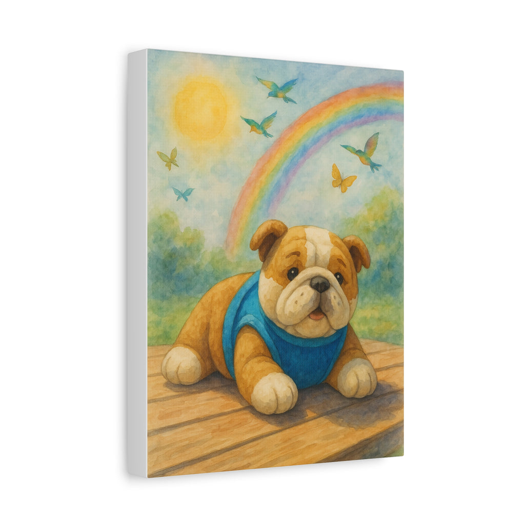 Adorable Dog Art Canvas, Playful Bulldog Wall Decor, Pet Lover Gift, Kids Room Art, Birthday Gift Idea, Animal Artwork