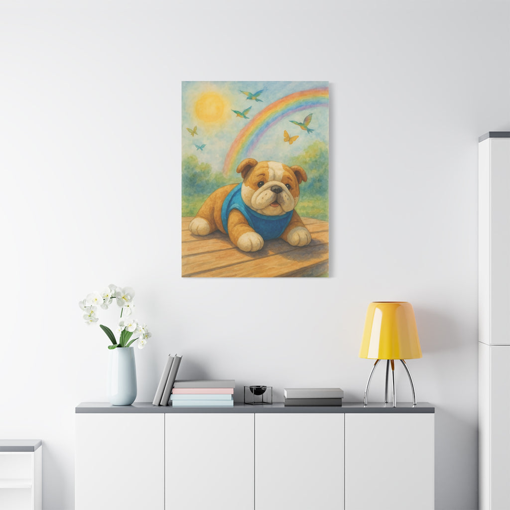 Adorable Dog Art Canvas, Playful Bulldog Wall Decor, Pet Lover Gift, Kids Room Art, Birthday Gift Idea, Animal Artwork