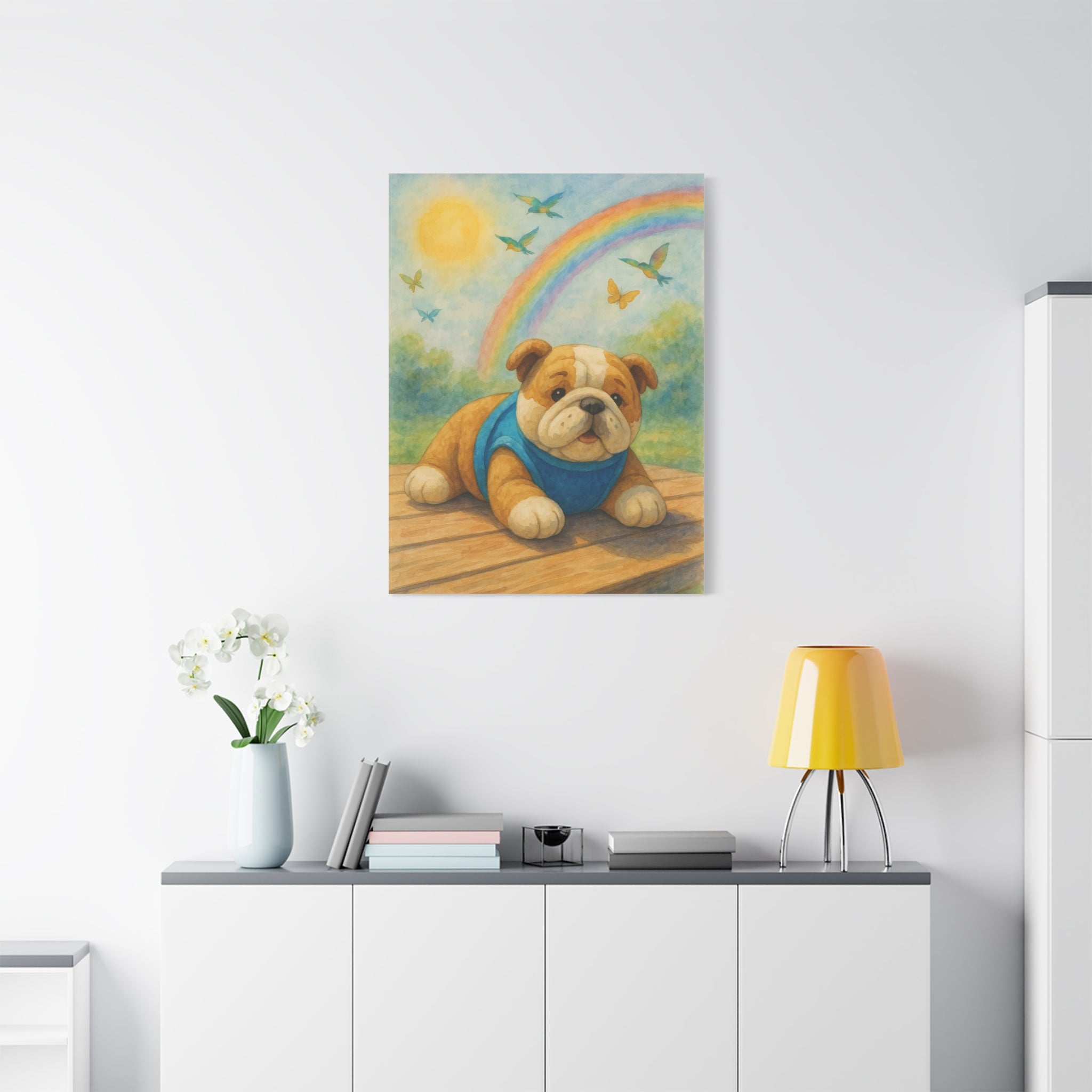 Adorable Dog Art Canvas, Playful Bulldog Wall Decor, Pet Lover Gift, Kids Room Art, Birthday Gift Idea, Animal Artwork