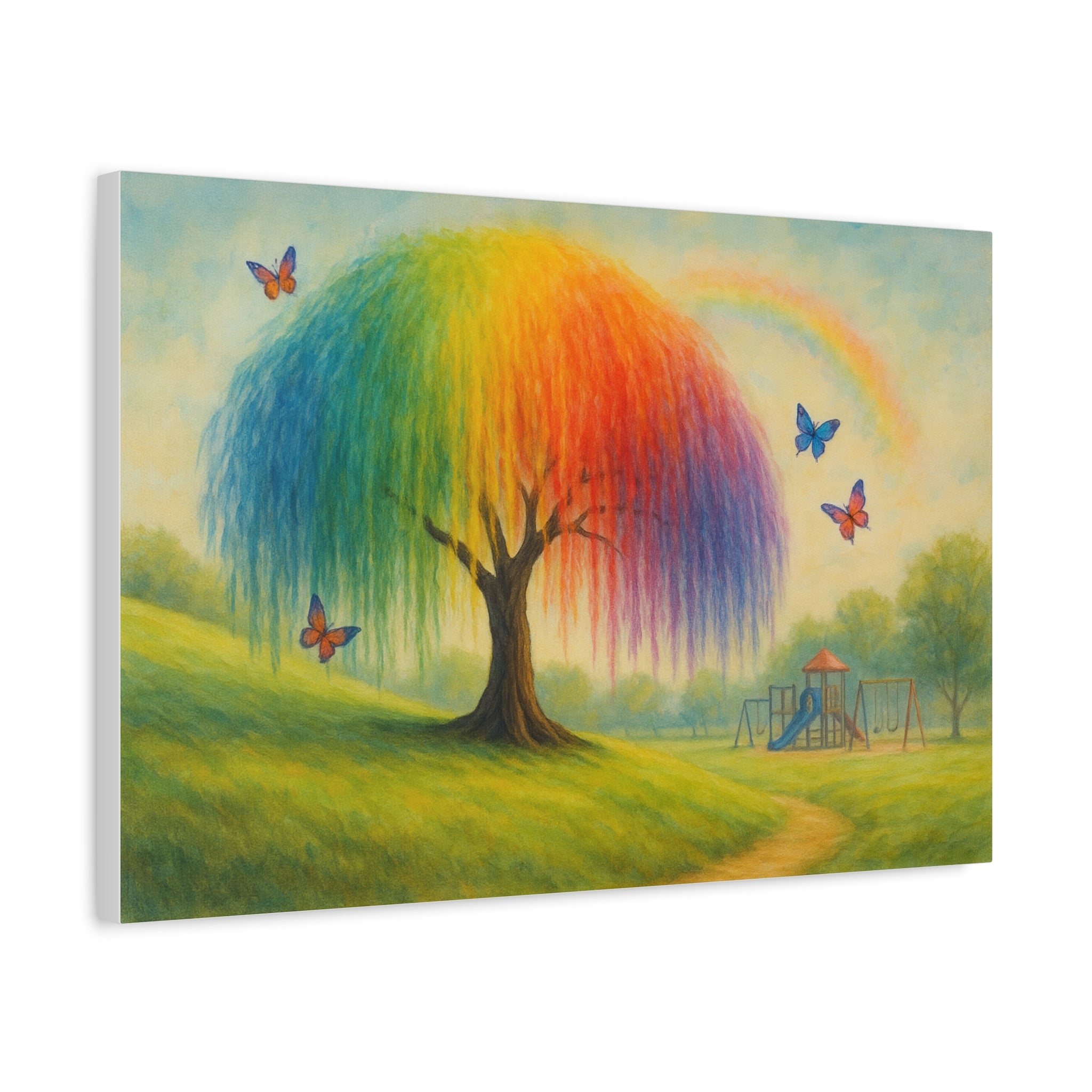 Rainbow Tree Canvas Art, Colorful Wall Decor, Kids Room Art, Nature Painting, Playful Home Decoration