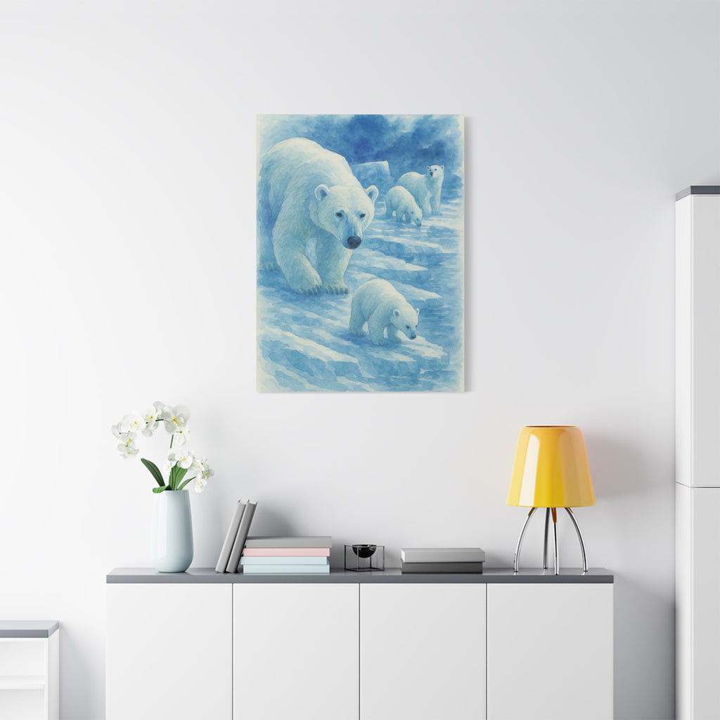 Polar Bear Family Canvas Art Print, Nature Home Decor, Wildlife Lovers Gift, Arctic Wall Art, Nursery Decor