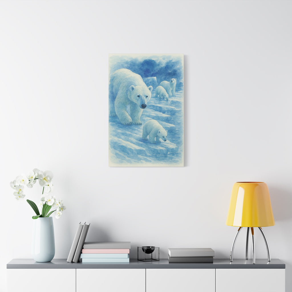 Polar Bear Family Canvas Art Print, Nature Home Decor, Wildlife Lovers Gift, Arctic Wall Art, Nursery Decor