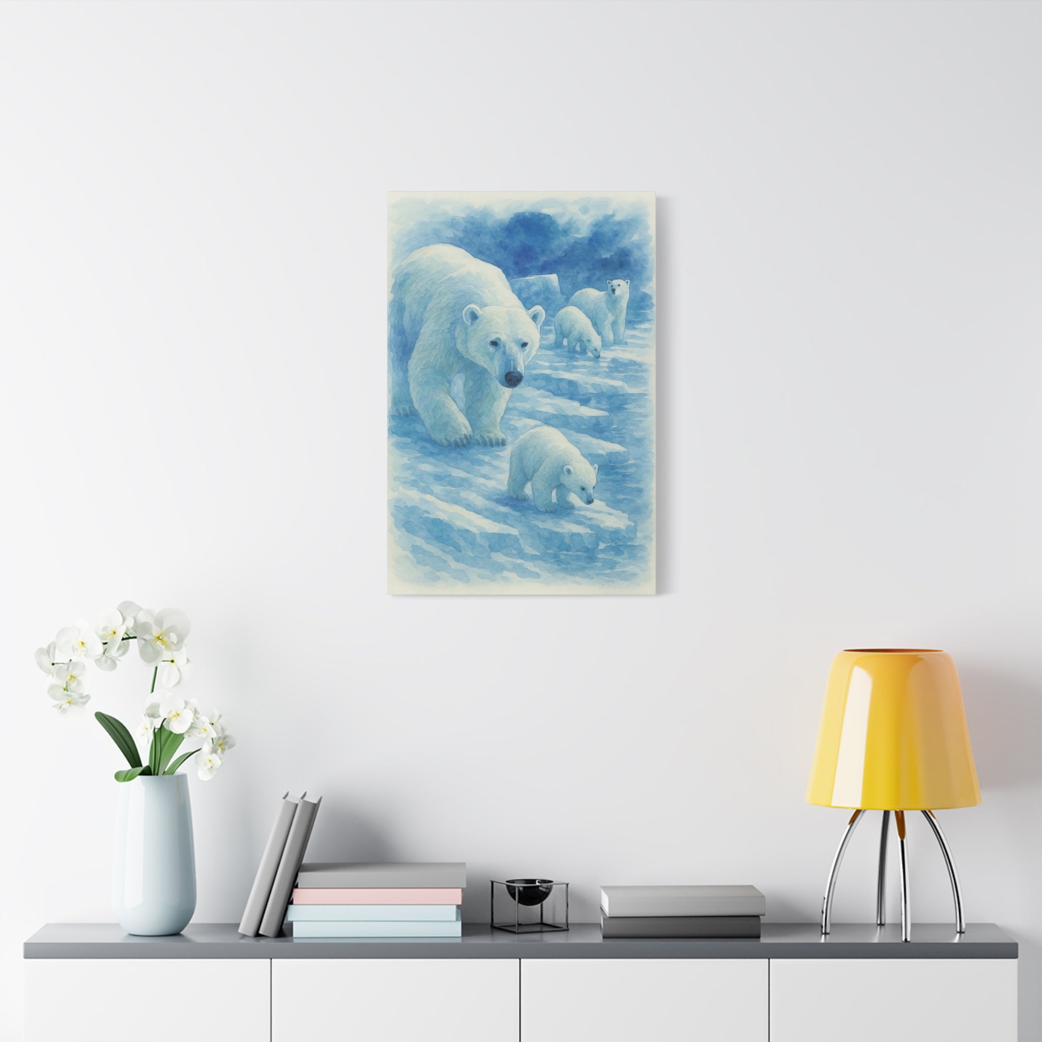 Polar Bear Family Canvas Art Print, Nature Home Decor, Wildlife Lovers Gift, Arctic Wall Art, Nursery Decor