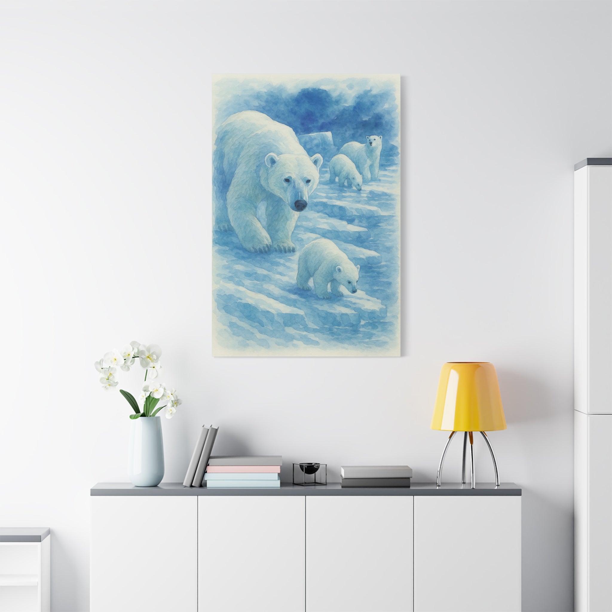 Polar Bear Family Canvas Art Print, Nature Home Decor, Wildlife Lovers Gift, Arctic Wall Art, Nursery Decor
