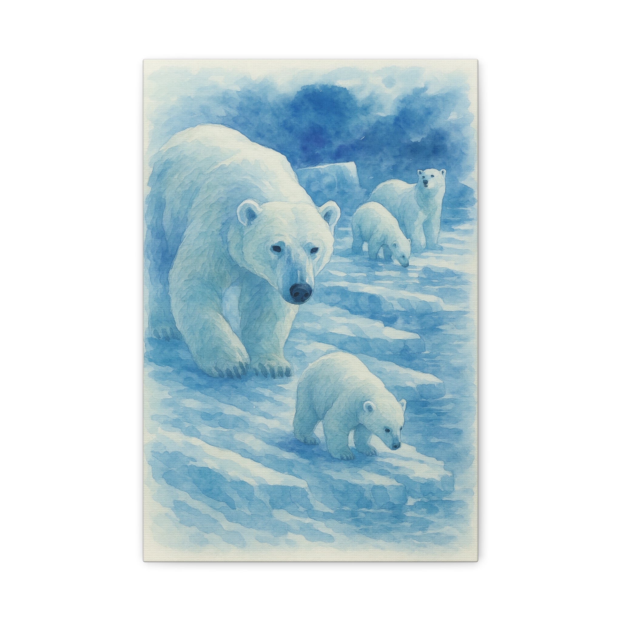 Polar Bear Family Canvas Art Print, Nature Home Decor, Wildlife Lovers Gift, Arctic Wall Art, Nursery Decor