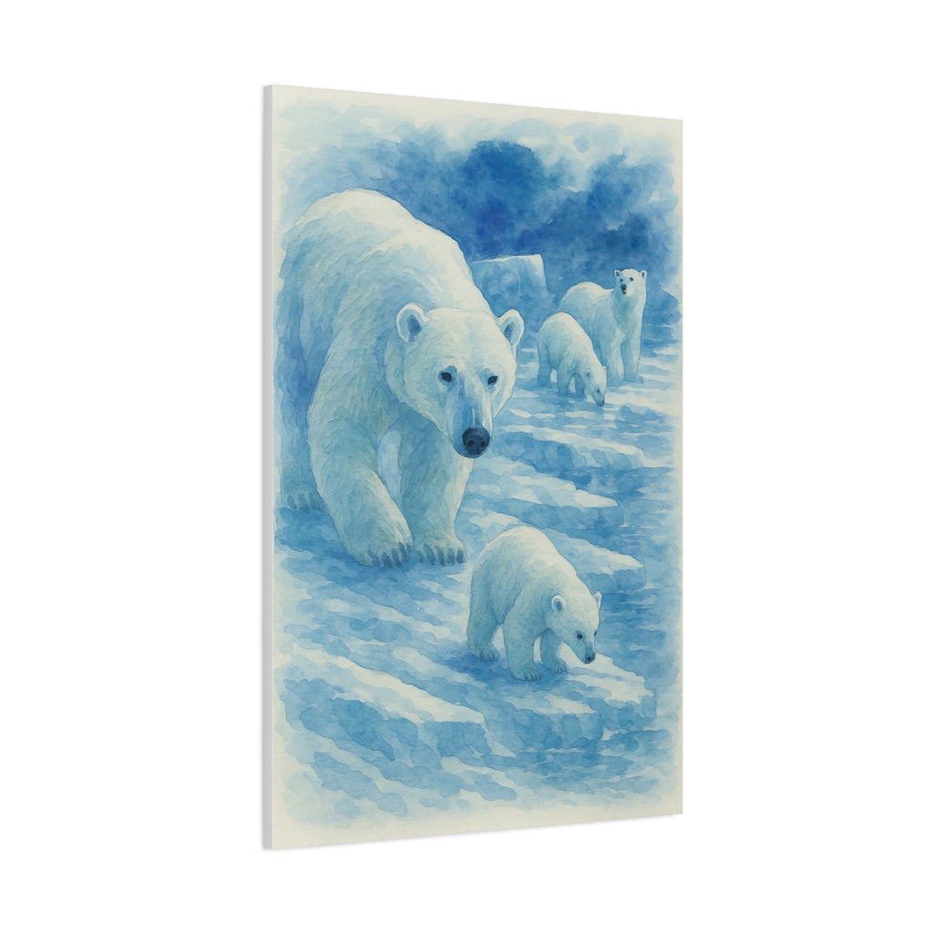 Polar Bear Family Canvas Art Print, Nature Home Decor, Wildlife Lovers Gift, Arctic Wall Art, Nursery Decor