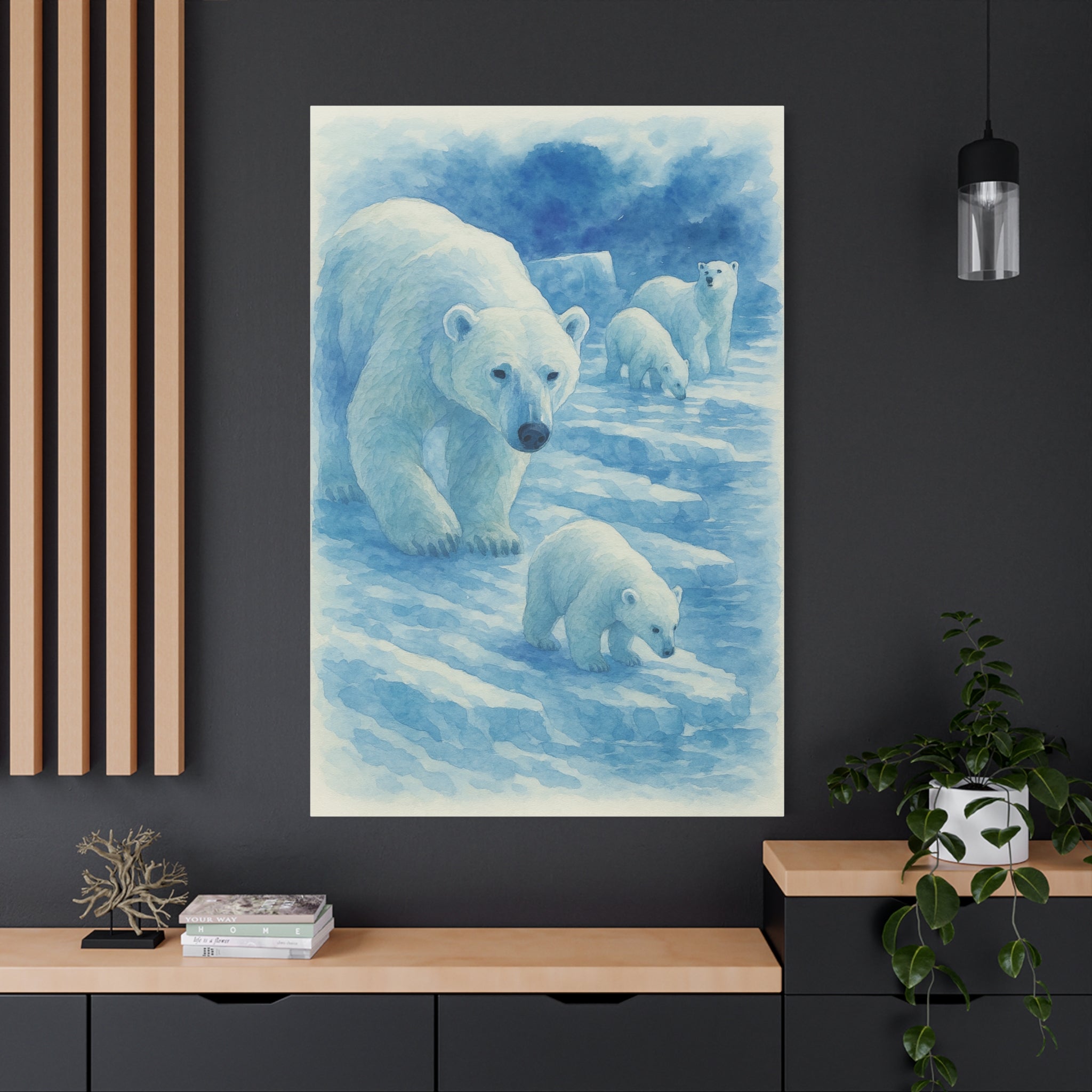 Polar Bear Family Canvas Art Print, Nature Home Decor, Wildlife Lovers Gift, Arctic Wall Art, Nursery Decor