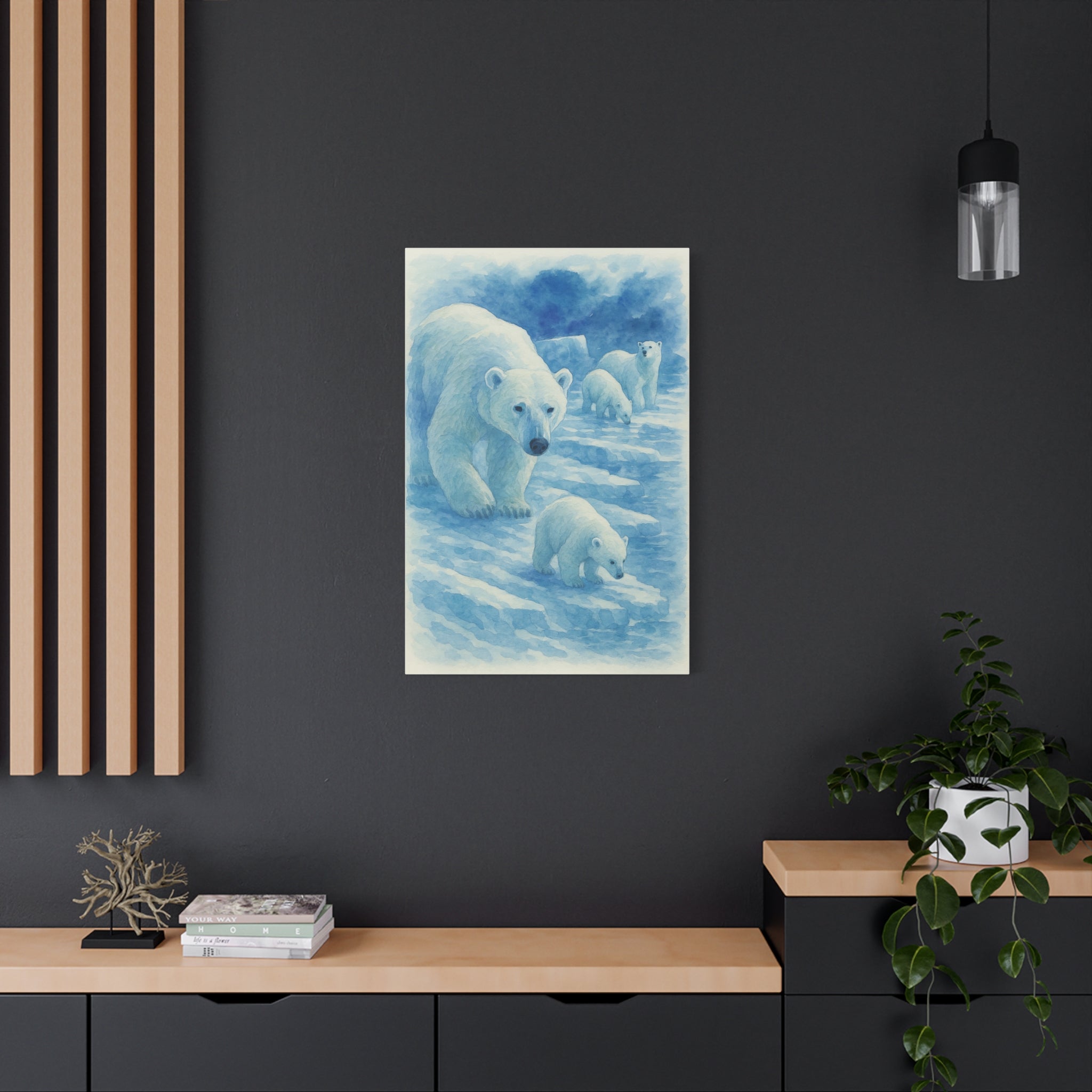 Polar Bear Family Canvas Art Print, Nature Home Decor, Wildlife Lovers Gift, Arctic Wall Art, Nursery Decor