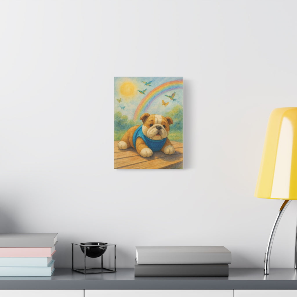 Adorable Dog Art Canvas, Playful Bulldog Wall Decor, Pet Lover Gift, Kids Room Art, Birthday Gift Idea, Animal Artwork