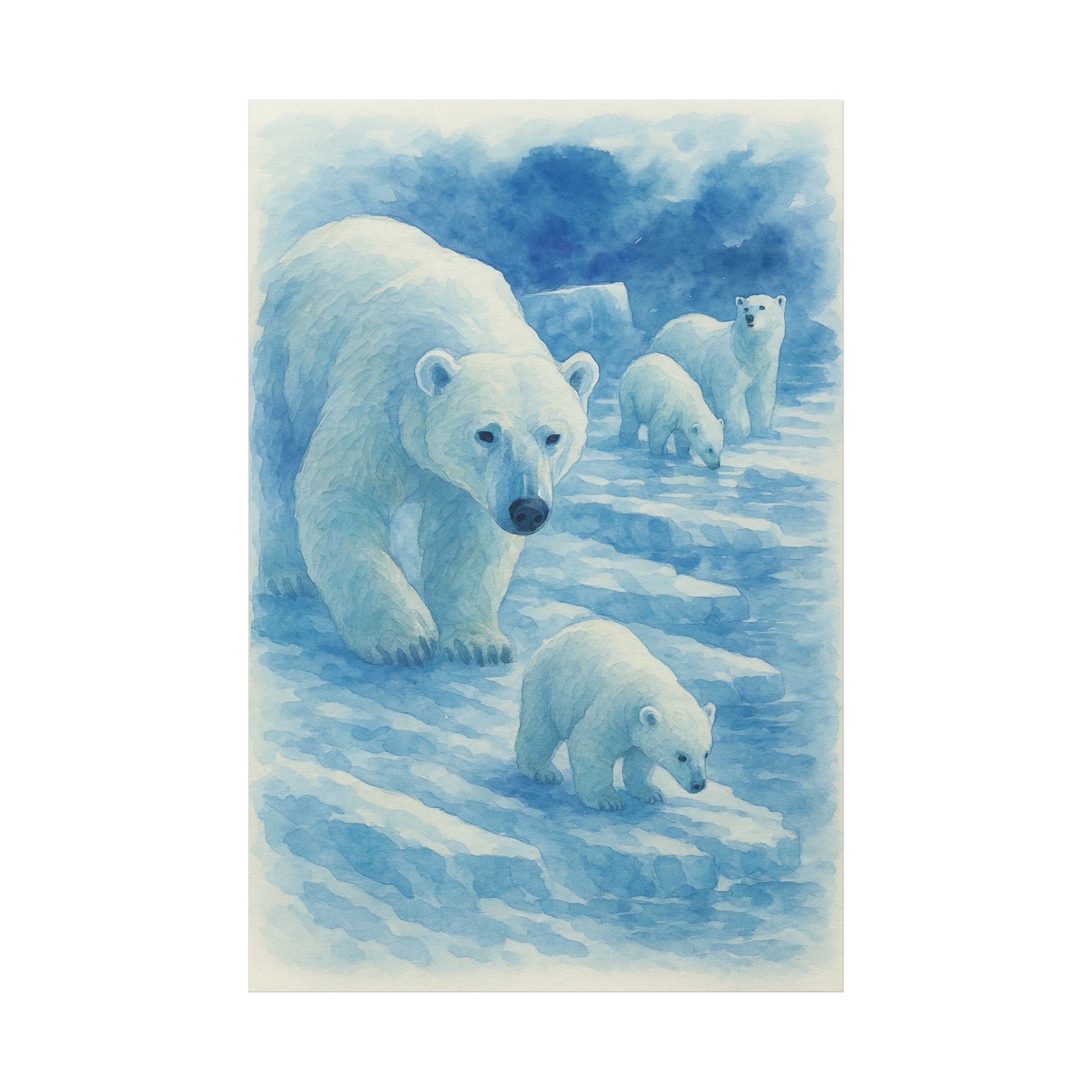 Polar Bear Family Canvas Art Print, Nature Home Decor, Wildlife Lovers Gift, Arctic Wall Art, Nursery Decor