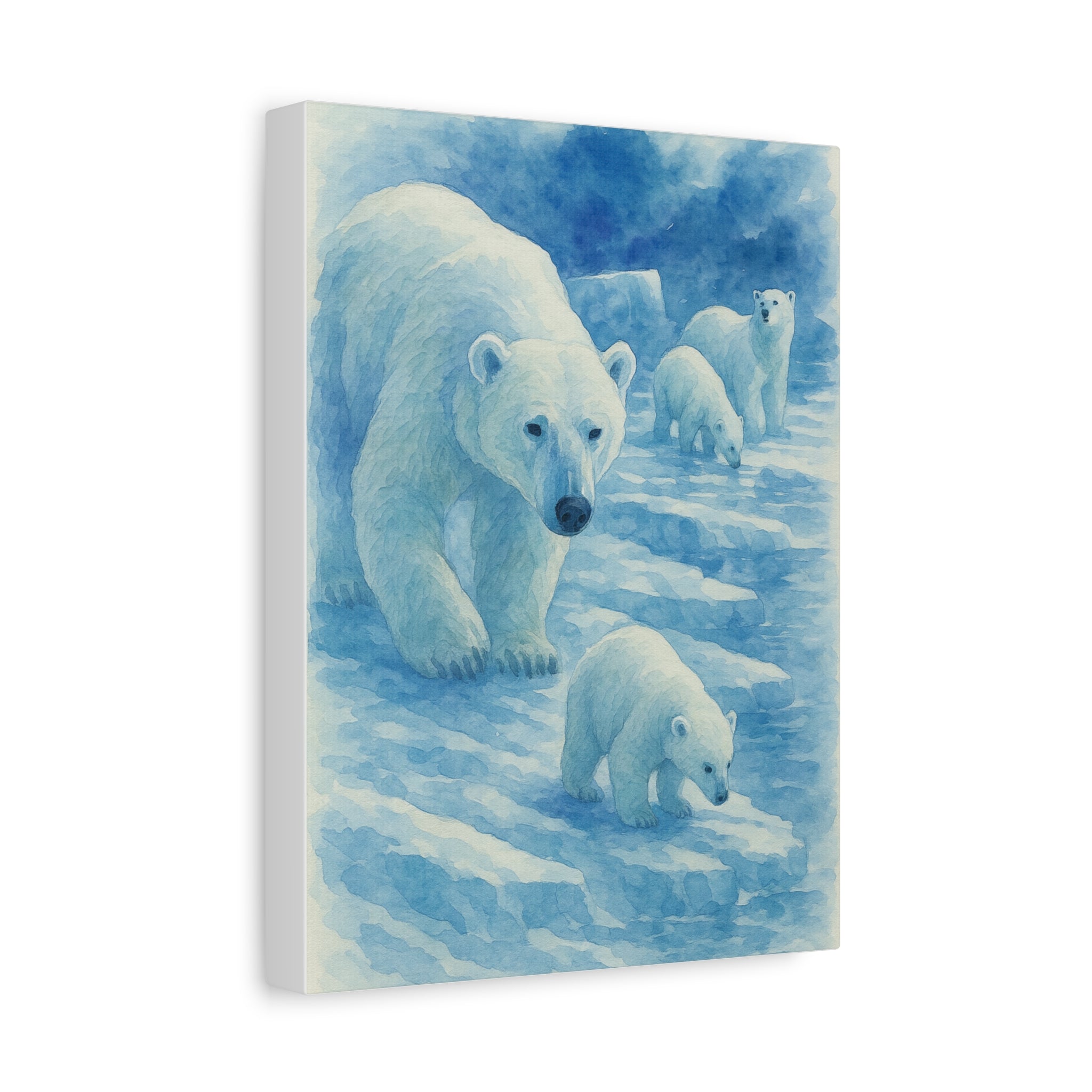Polar Bear Family Canvas Art Print, Nature Home Decor, Wildlife Lovers Gift, Arctic Wall Art, Nursery Decor